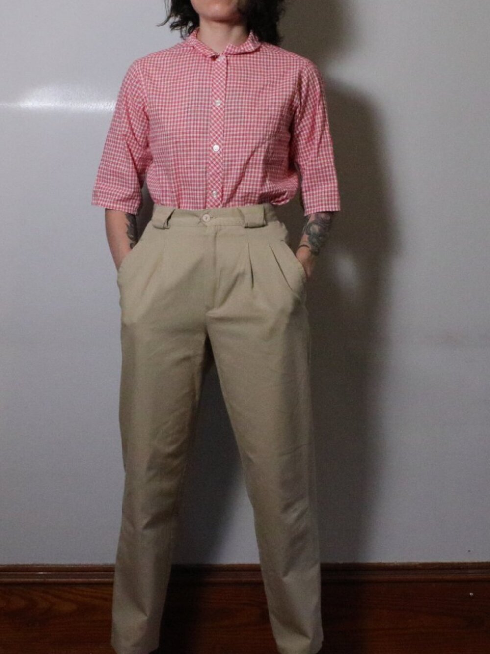 Vintage 70s Gingham Checkered Short Sleeve Button-Up XS/S